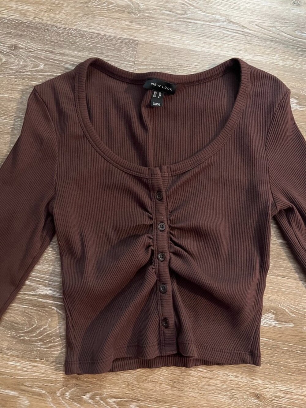 Brown Fitted Button Down Scrunched Effect Cropped Cardigan Top